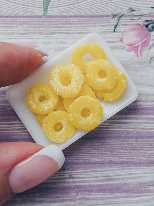 Elena Ardo Miniature pineapple rings. TUTORIAL polymer clay. Mini food. Video. Diy clay