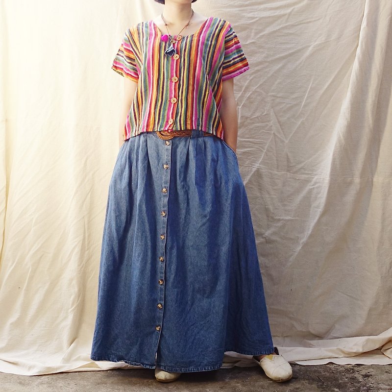 * BajuTua / Vintage / Rainbow Striped Handwoven Cloth - トップス - コットン・麻 多色
