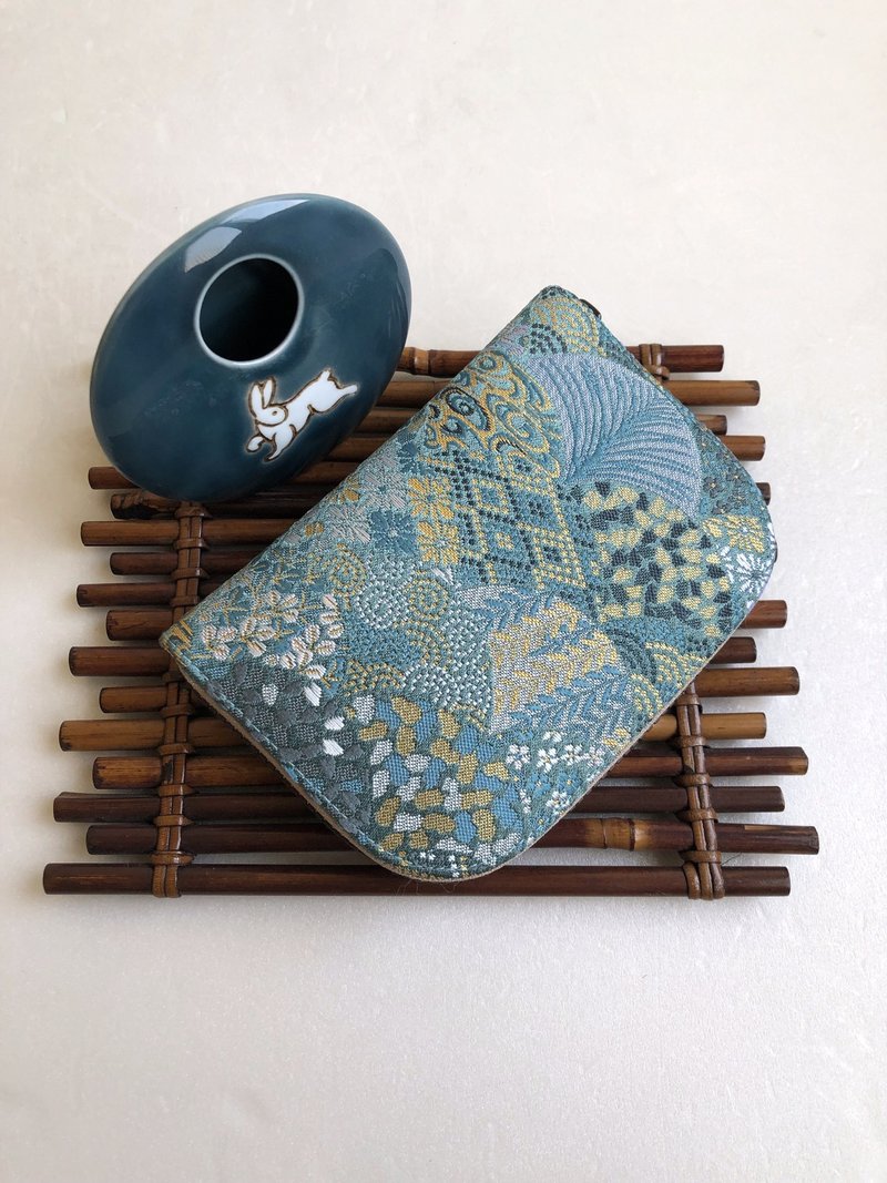 京西陣金襴錦織【墨境花傘/碧綠花傘】-短夾/皮夾/零錢包/禮物 - 錢包/皮夾/長短夾 - 絲．絹 黑色