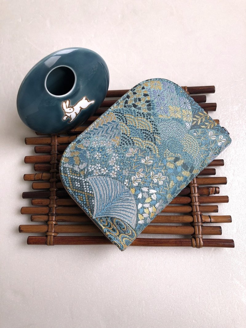 京西陣金襴錦織【墨境花傘/碧綠花傘】-短夾/皮夾/零錢包/禮物 - 錢包/皮夾/長短夾 - 絲．絹 黑色