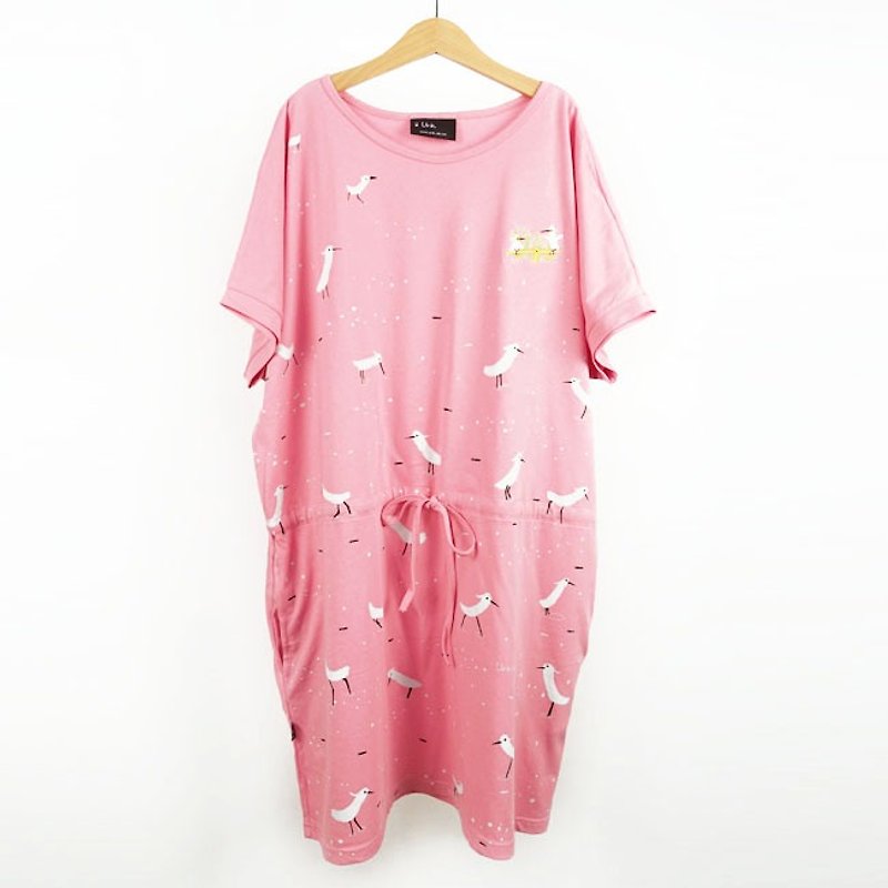 [白g]巾着ポケットドレス - ワンピース - コットン・麻 ピンク
