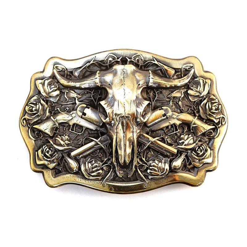 Buffalo soild brass belt buckle, Western american belt accessory - เข็มขัด - วัสดุอื่นๆ สีเงิน