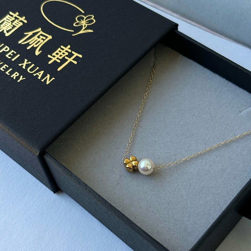 Akoya 海水珍珠 7mm × 幸運草 14KGF項鍊 - 項鍊 - 珍珠 白色