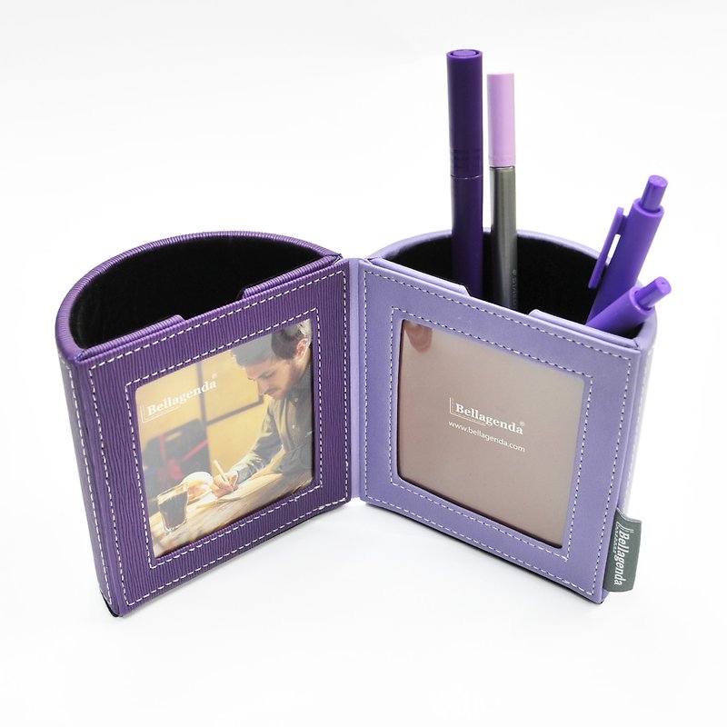 Bellagenda Open and Close Photo Frame Pen Holder Purple Valentine's Day Gift - กล่องใส่ปากกา - หนังเทียม สีม่วง