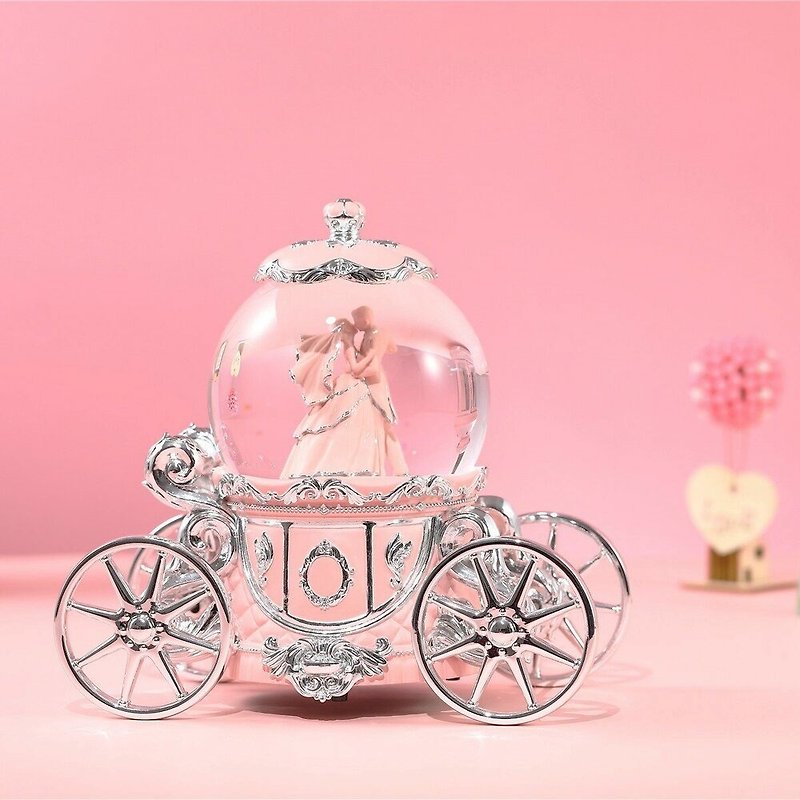 Love Waltz (Silver Pink) Crystal Ball Music Box Lighting Carriage Valentine's Day Wedding Gorgeous Gift - ของวางตกแต่ง - แก้ว 