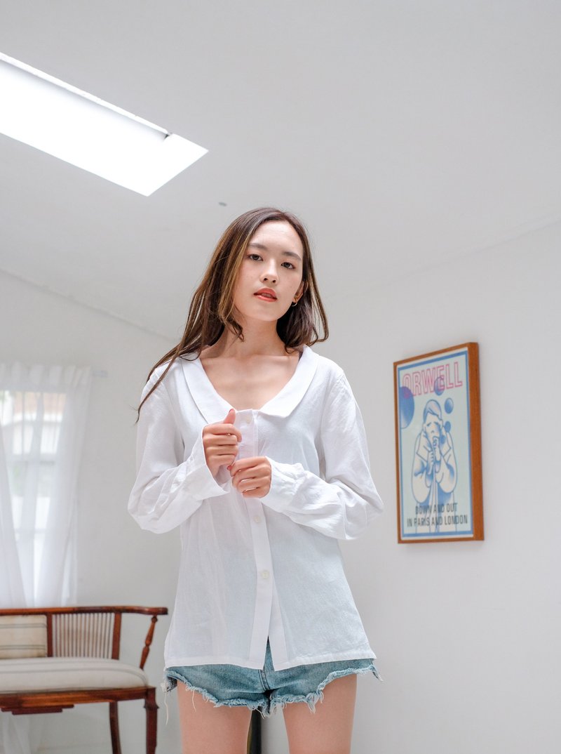 【Off-season sale】FAWN -  shirt / maillot - 女襯衫 - 棉．麻 白色