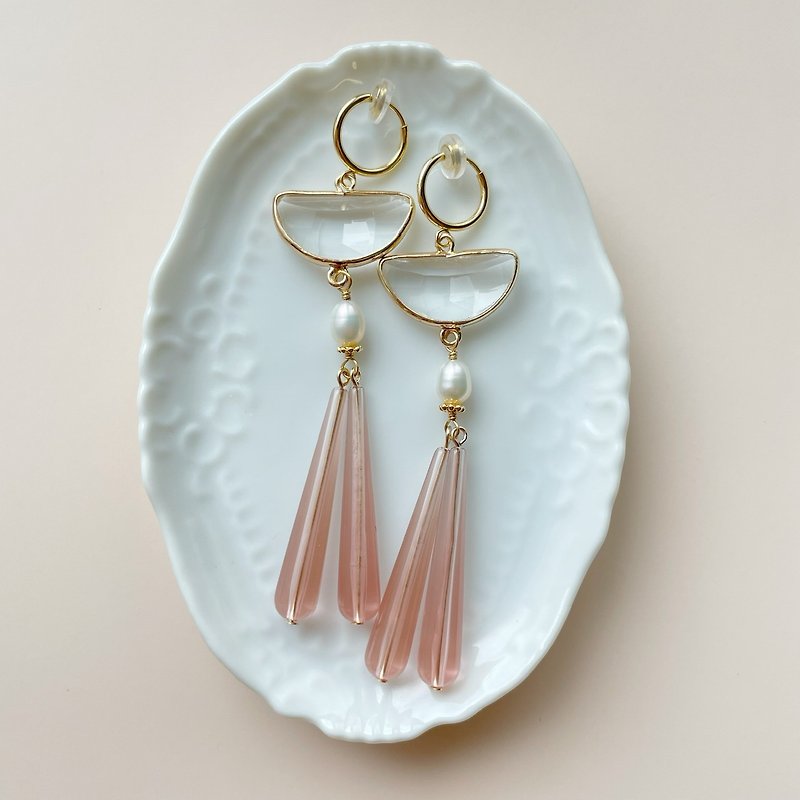 Clear peach tassel earrings earrings / Clip-On - Earrings & Clip-ons - Acrylic Pink