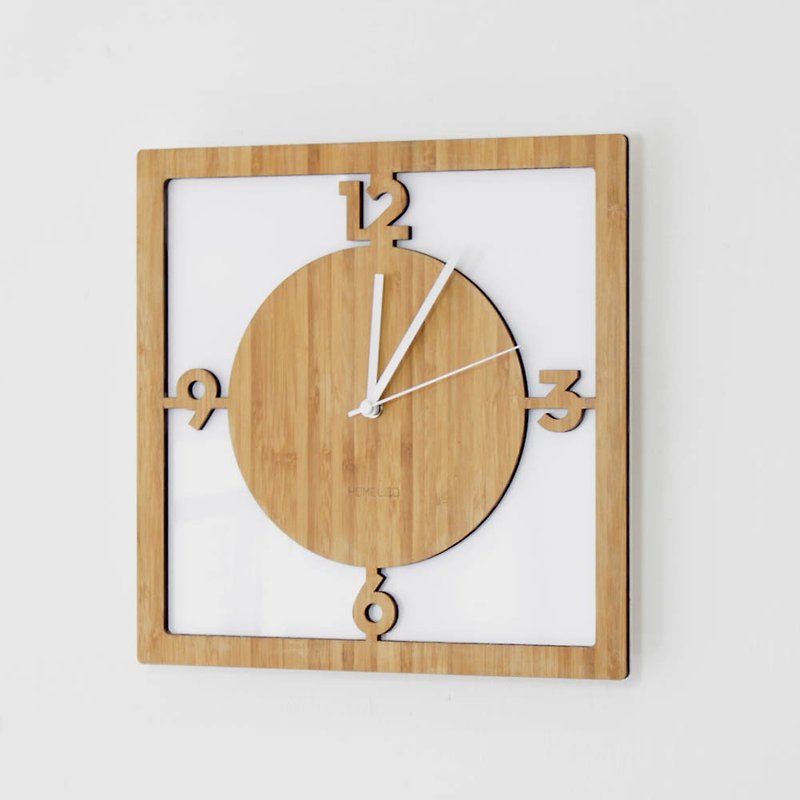 LOO Bamboo Wall Clock Square White - นาฬิกา - ไม้ไผ่ ขาว