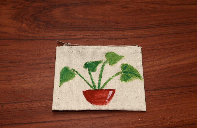 (DUO & Lele joint limited edition products) Fresh small potted plant # 3 coin purse (limited edition) - Coin Purses - Cotton & Hemp White