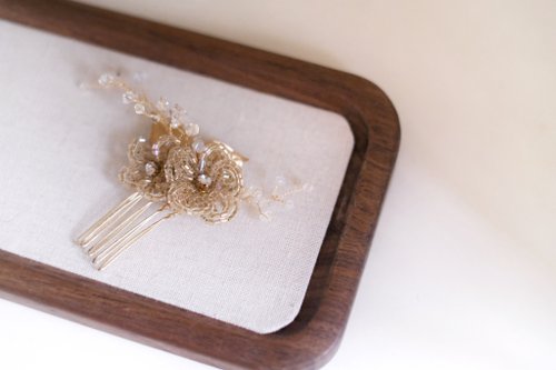 SAYSOcessories Handmade 手工日本米珠花新娘頭飾,淺金色珠花頭飾,新娘髪飾,手工珠花頭飾