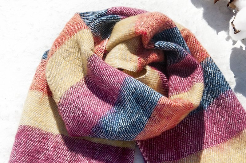 Birthday gift pure wool scarf / hand-knitted scarf / knitted scarf / pure wool scarf-pink stripes - ผ้าพันคอ - ขนแกะ หลากหลายสี