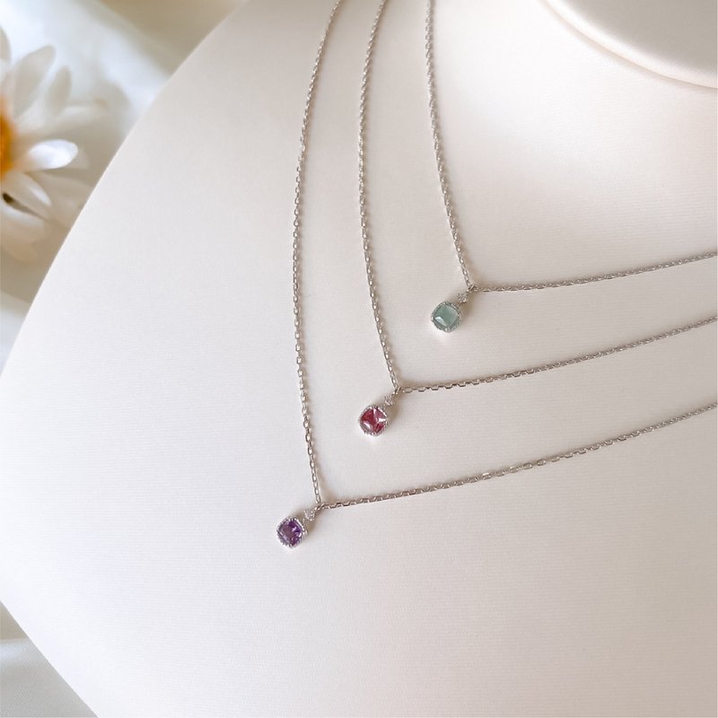 Stone/Amethyst/Pink Tourmaline [Morning Light Outside the Window] s925 sterling silver necklace || Exclusive edition - สร้อยคอ - เงินแท้ สีเงิน