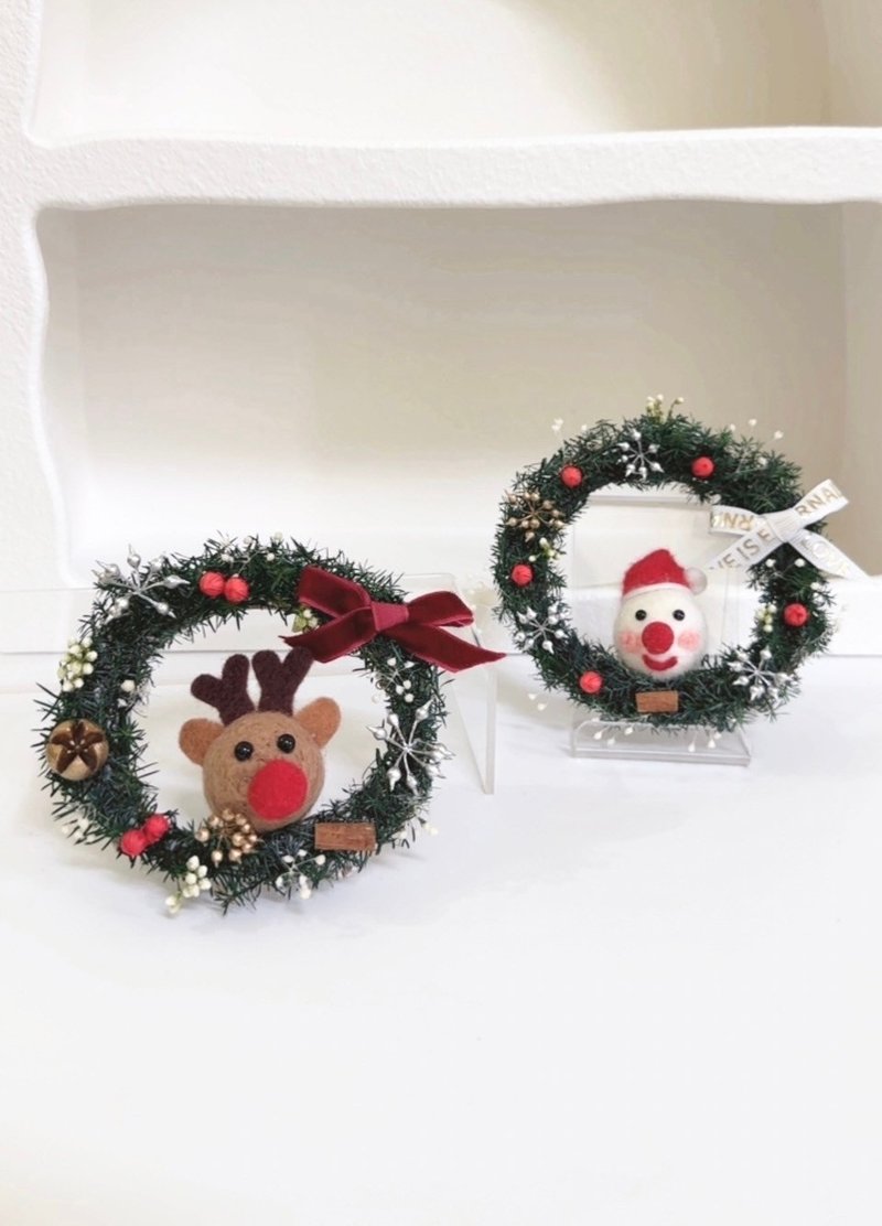 【聖誕禮物】聖誕花圈 永生花圈 雪人麋鹿花圈 交換禮物 - 乾燥花/永生花 - 植物．花 