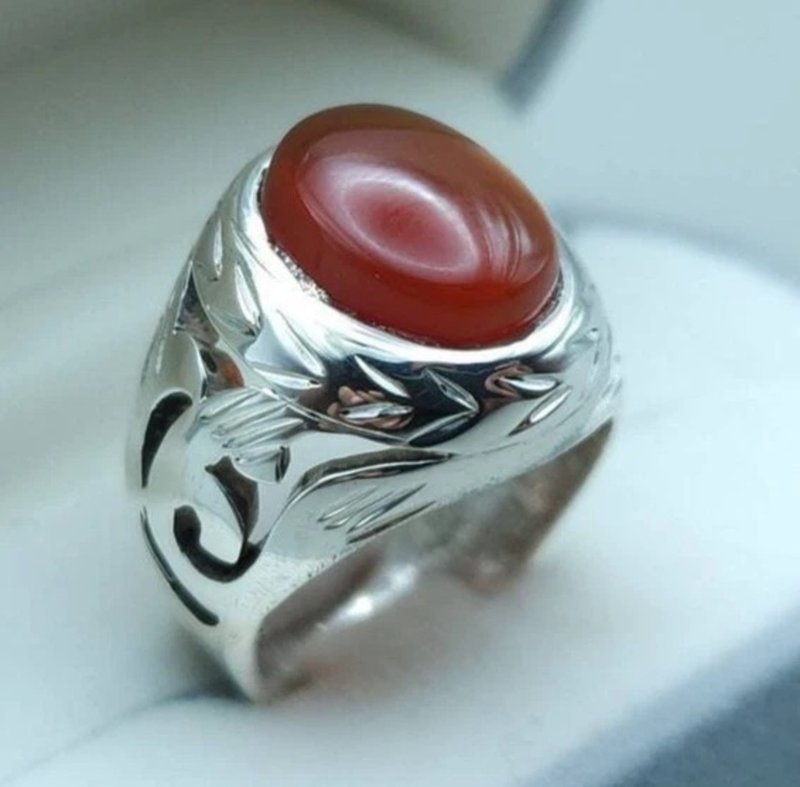 High quality Blood Red Yemeni aqeeq ring Akik Ring agate ring mens gemstone gift - 戒指 - 寶石 紅色