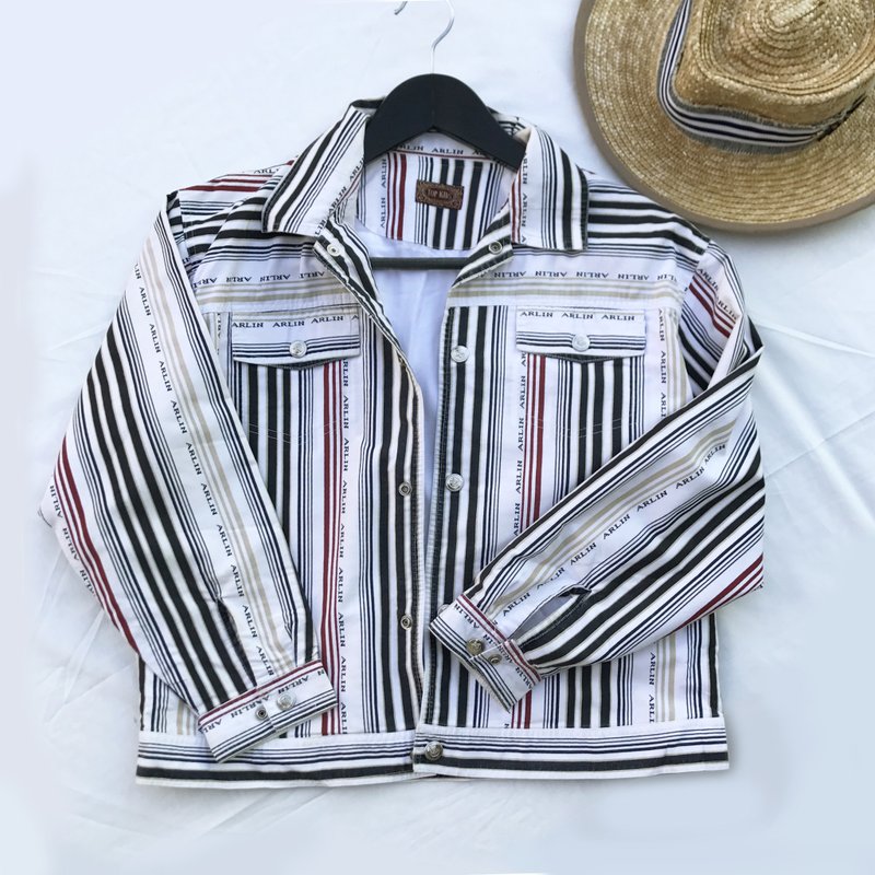 Vintage Everywhere striped crop jacket / vintage jacket - Women's Shirts - Cotton & Hemp Multicolor