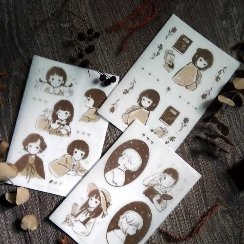 轉印貼紙 // 復古女孩 ( 3入 ) - 貼紙 - 塑膠 咖啡色