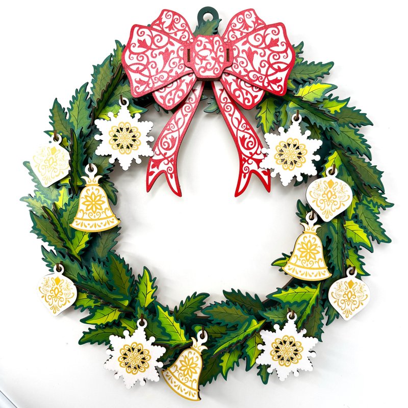 TeamGreen 3D Wood Puzzle | Large Christmas Wreath 35mm | Holiday Decoration - เกมปริศนา - ไม้ สีเขียว