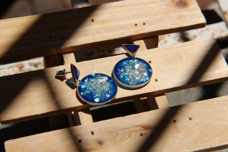 Classic round - Blue Lake <Silver> - Earrings & Clip-ons - Resin Blue