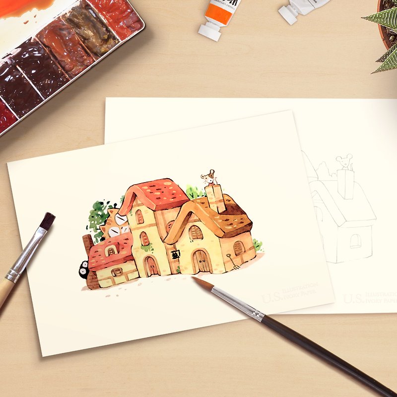 afu daily healing coloring manuscript_small house - งานไม้/ไม้ไผ่/ตัดกระดาษ - กระดาษ ขาว