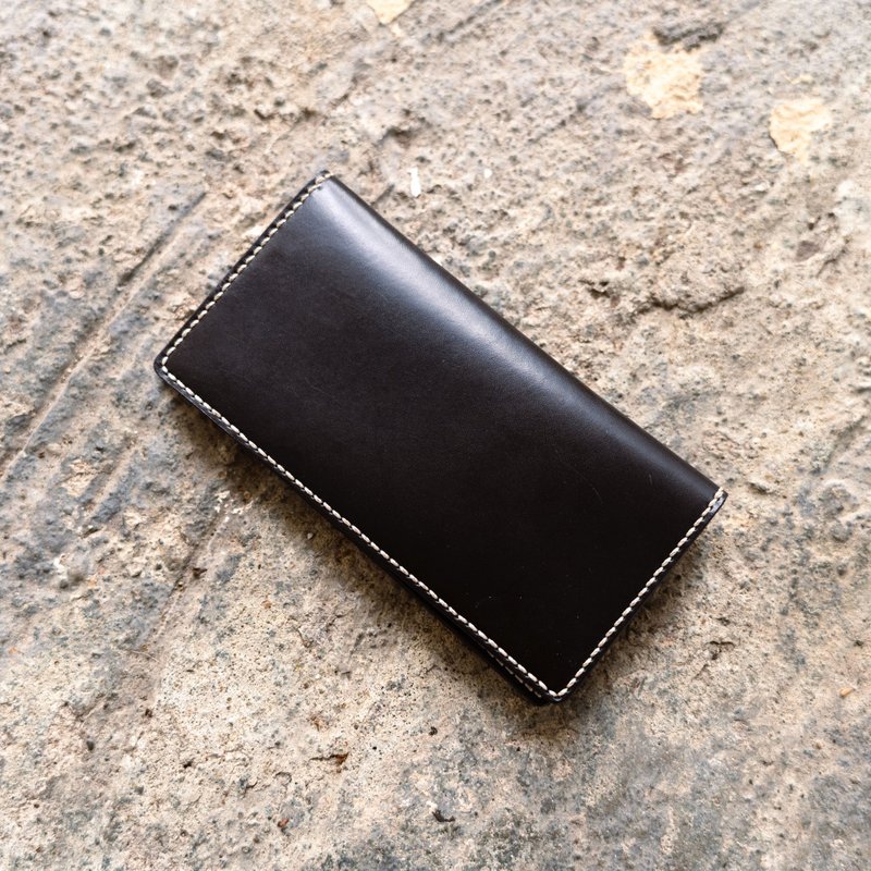 V10 Card Long Wallet。Leather Stitching Pack。BSP009 - กระเป๋าสตางค์ - หนังแท้ สีดำ