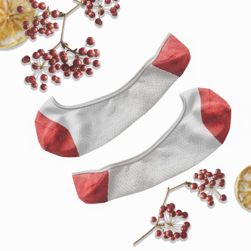 ES dry feeling anti-bacterial invisible socks (size M) herringbone pattern, design socks∣socks∣Made in Taiwan - Socks - Cotton & Hemp Red