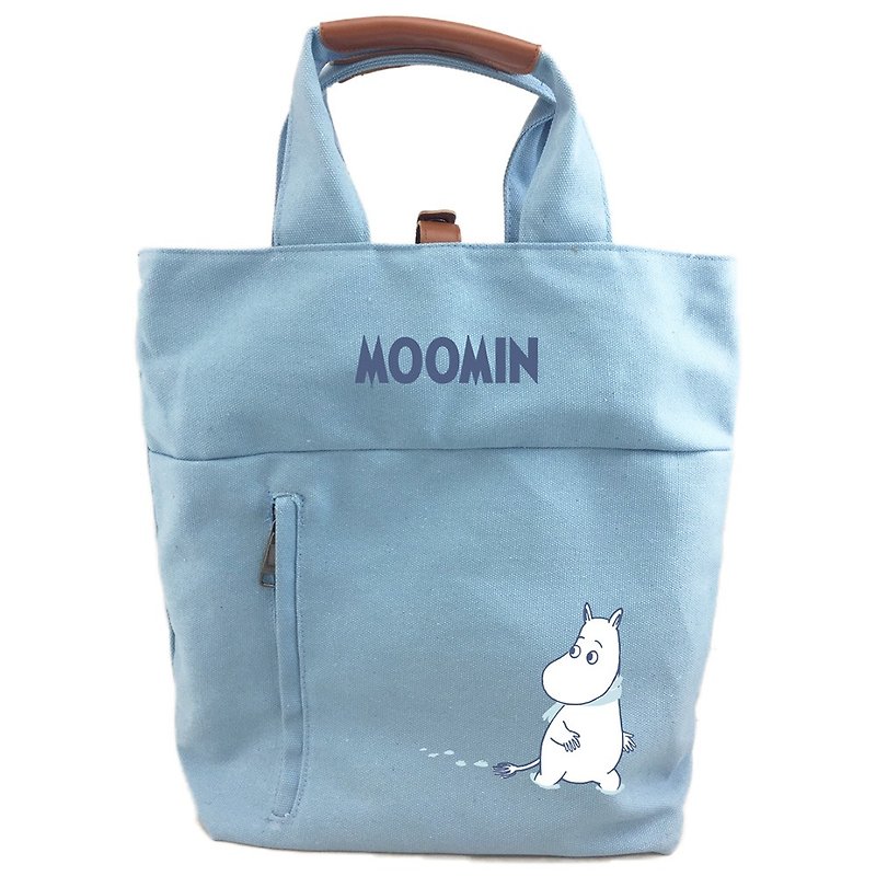 Moomin嚕嚕米授權-學院風後背包(水藍) - 後背包/書包 - 棉．麻 藍色