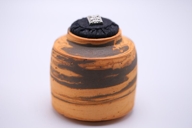 Ink painted sugar bowl - Food Storage - Pottery Orange