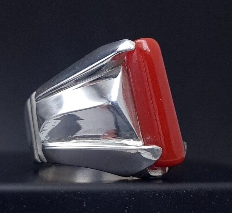 Big Real Dark deep Beautiful Coral Ring Coral Rings For Men Coral stone gift men - 戒指 - 寶石 紅色