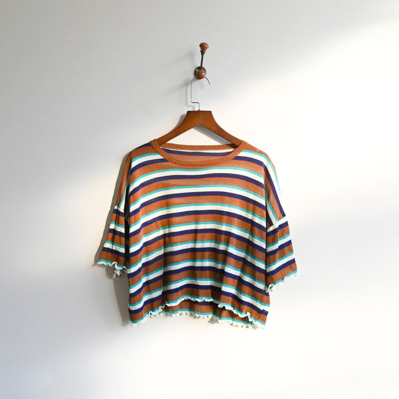 [Egg Plant Vintage] Crayon piping remade knitted vintage top - Women's T-Shirts - Other Man-Made Fibers Brown