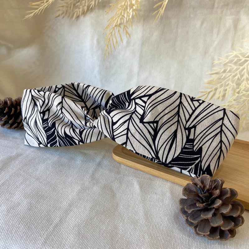 髮帶/交叉髮帶/葉脈-米白 - 髮箍/髮帶 - 棉．麻 白色