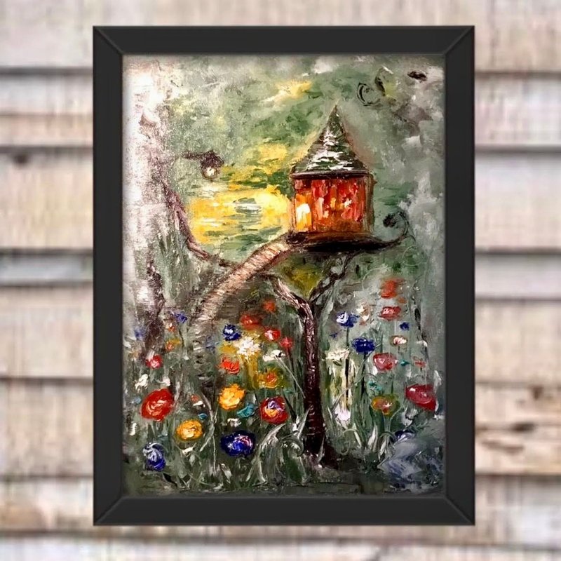 Fantasy forest painting,original oil painting on canvas board. - 壁貼/牆壁裝飾 - 其他材質 綠色