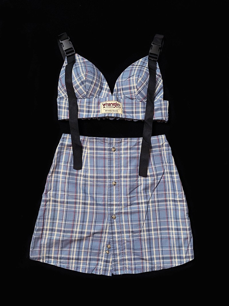 REGETHER Vintage Shirt Transformed Sundress Two-Piece Set - Wrangler - One Piece Dresses - Cotton & Hemp Blue