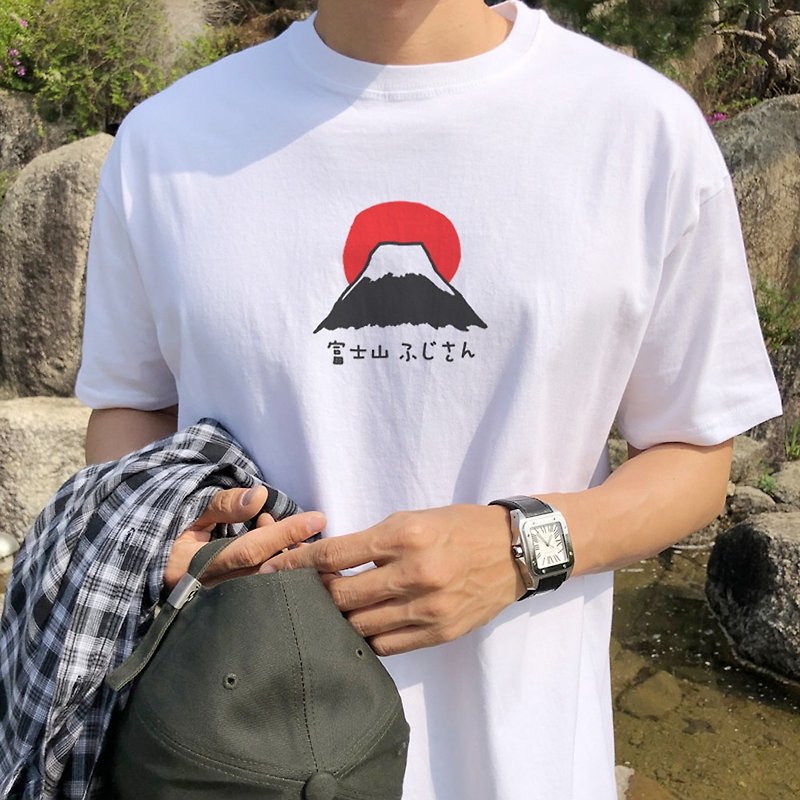 富士山 #1 短袖T恤 白色 日本文青日文東京TOKYO雪禮物插畫設計 - 男 T 恤 - 棉．麻 白色