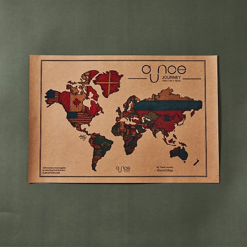 OUNCE studio 玩食插畫工作室 玩食世界地圖海報- 復古