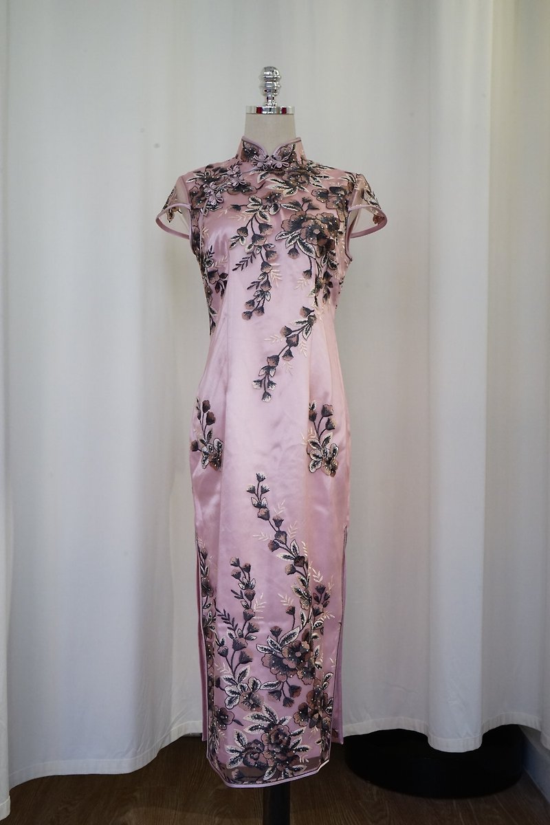 小鳳仙袖蕾絲花旗袍 | 晚裝禮服 | 高檔旗袍 - 旗袍 - 其他材質 粉紅色