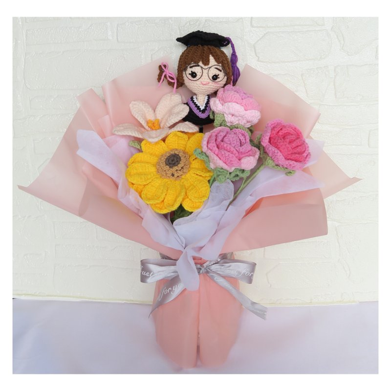 畢業鈎織花束造型公仔_可客制 - 乾燥花/永生花 - 棉．麻 紫色