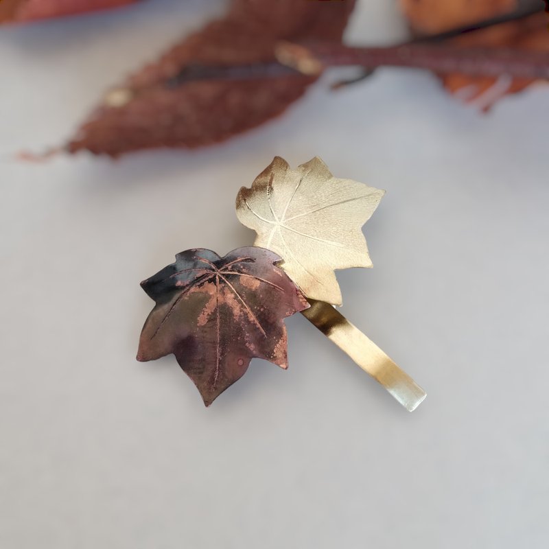 Autumn Leaf Pony Hook - Brass & Cuprite Red - Hair Accessories - Copper & Brass Red