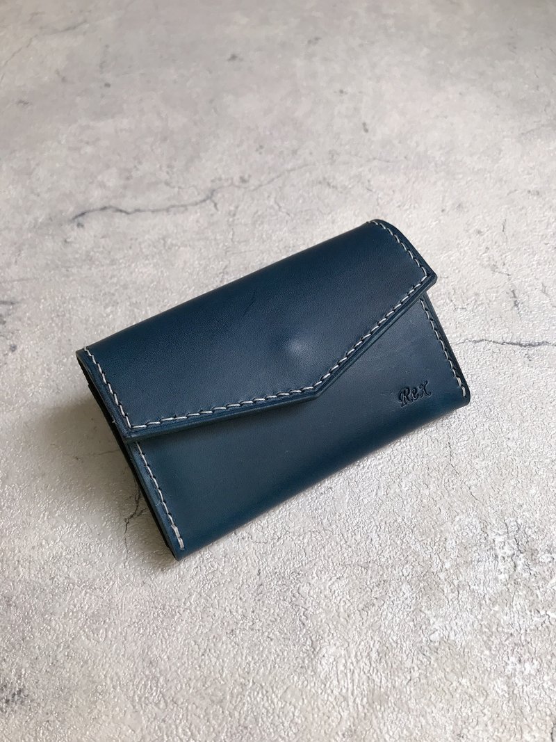 Genuine leather classic envelope bag, business card holder, card coin purse (hidden buckle) Valentine's Day - ที่เก็บนามบัตร - หนังแท้ สีน้ำเงิน