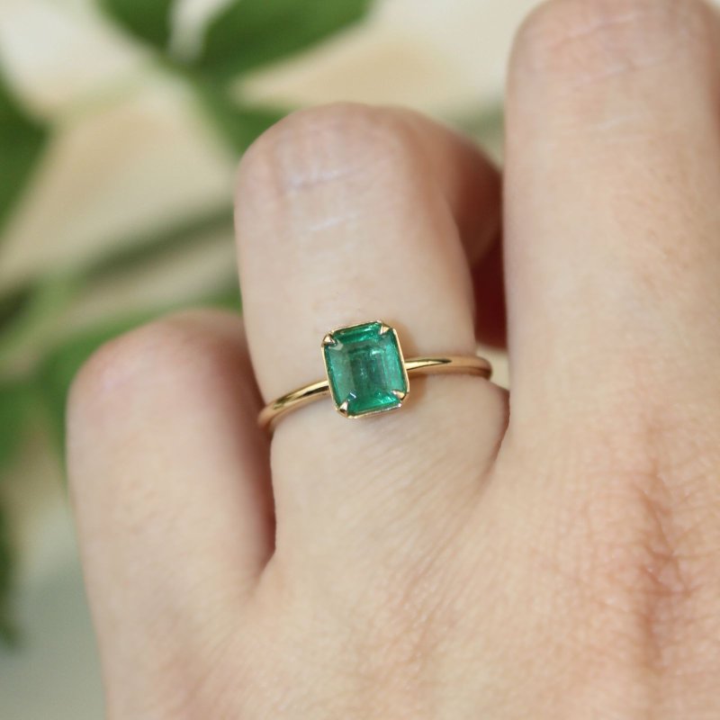 [Gemstone Garden] 14/18K natural emerald ring European and American style plain gold emerald ring - แหวนทั่วไป - เครื่องประดับ สีทอง