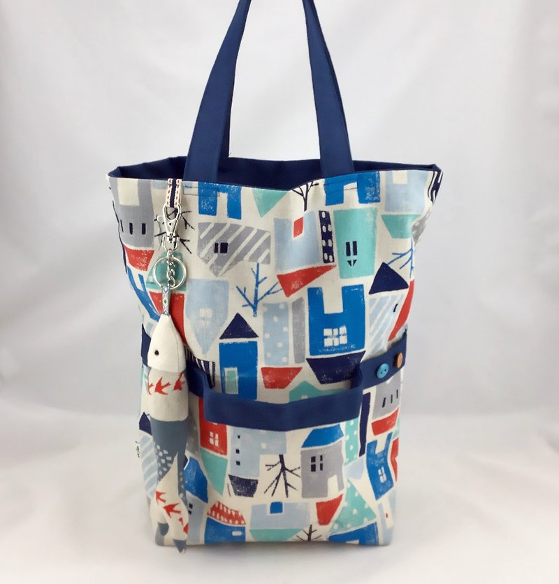 Dream Blue Village - Magic retractable bag - Valentine's Day gift - comes with fish fish strap - กระเป๋าถือ - ผ้าฝ้าย/ผ้าลินิน 
