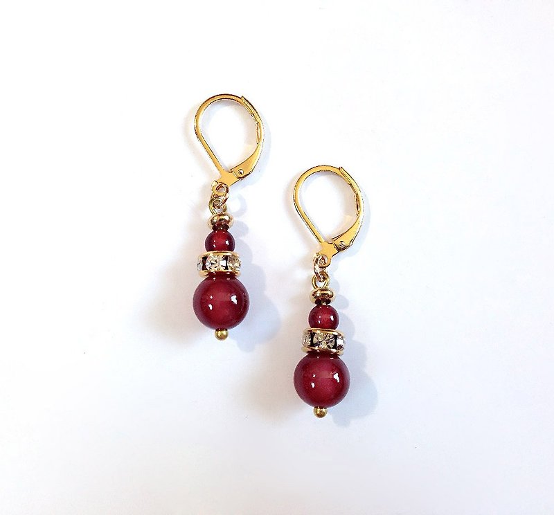 [system of gemstone]  Red Chalcedony Handmade Brass elegant • Earrings  ( Can change folder type ) - Earrings & Clip-ons - Gemstone Red