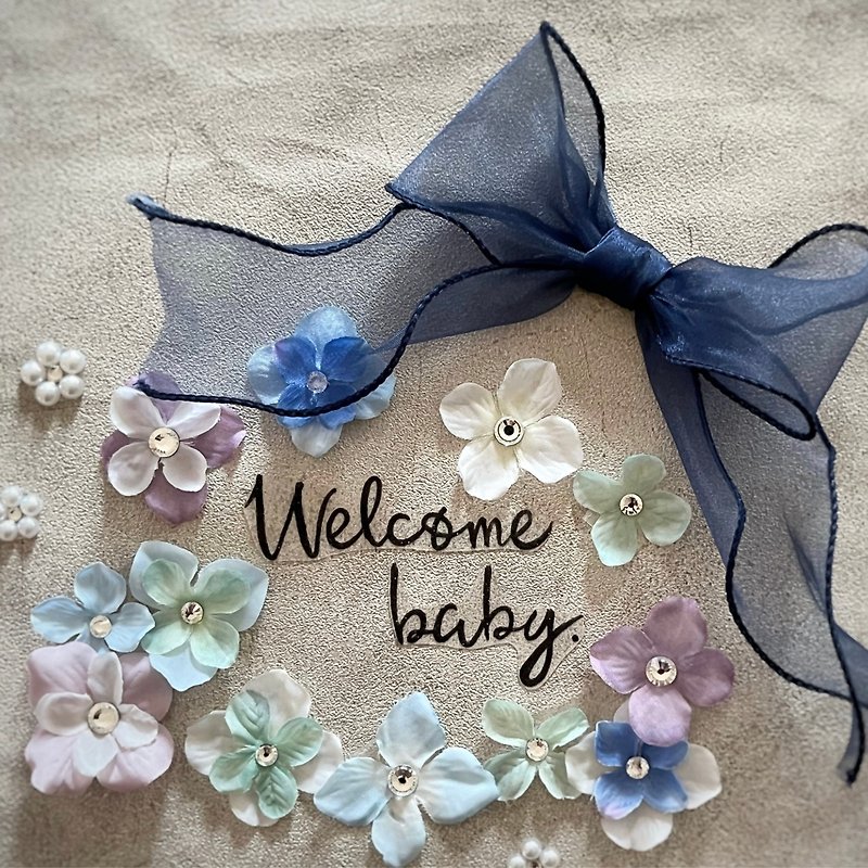 Navy Maternity Photo Repeatable Sticker Pregnancy Birth Maternity Commemorative Photo Ribbon Flower Set - Baby Gift Sets - Polyester Blue
