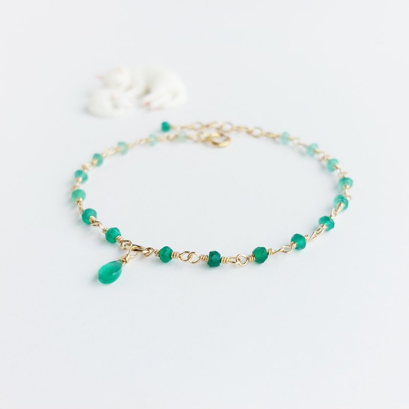 Gradient Chrysoprase + Small Water Drop x 14KGF Bracelet - สร้อยข้อมือ - เครื่องประดับพลอย สีเขียว