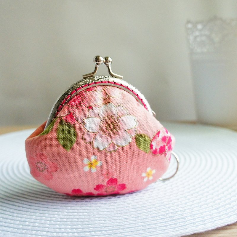 Lovely and wind cherry blossom butterfly gold coin purse, pink - กระเป๋าใส่เหรียญ - ผ้าฝ้าย/ผ้าลินิน สึชมพู