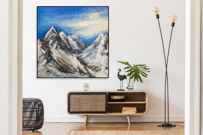 Abstract Snowy Mountains Landscape Paintings On Canvas Blue and White Scenic - ตกแต่งผนัง - อะคริลิค หลากหลายสี