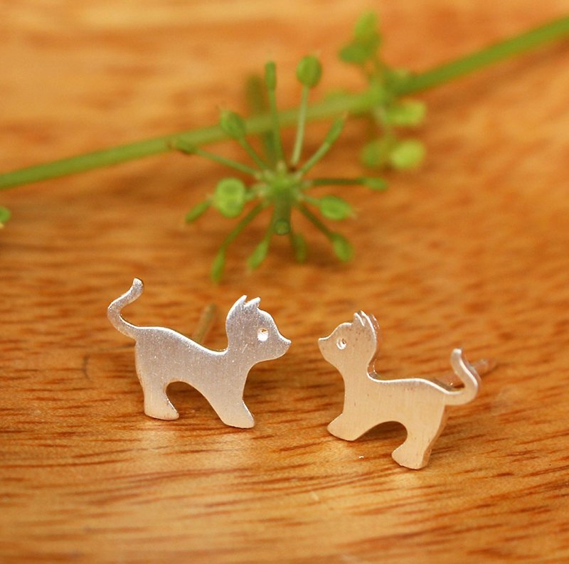 Yoga Cat - Handmade Silver Earrings / Sterling Silver / Animal Earrings - Earrings & Clip-ons - Sterling Silver 