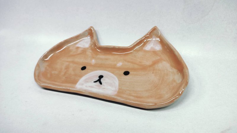 Dog expression plate/glasses plate/handmade ceramic plate - Plates & Trays - Pottery Orange