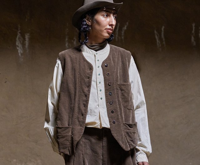 フレンチヴィンテージ コーデュロイベスト ミニマルカジュアルトップス