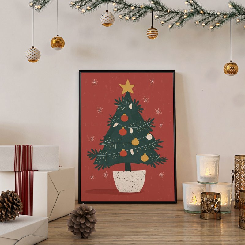 Cozy Little Christmas Tree - Wall Prints, Christmas gift - โปสเตอร์ - ผ้าฝ้าย/ผ้าลินิน สีเขียว