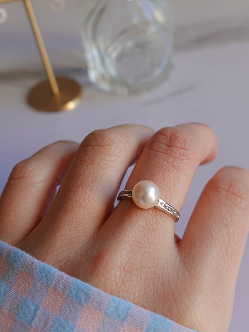 [Spot Sale] 14K White Gold Diamond Pearl Ring Fresh Gold Jewelry Women's Ring Valentine's Day Gift - แหวนทั่วไป - เพชร สีทอง
